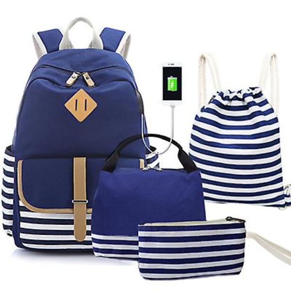 1# Usb Royal Blue 4 kpl/setti Opiskelijan kangasreppu lounaslaukku ulkoilumatkoille Zf0633 Default Title