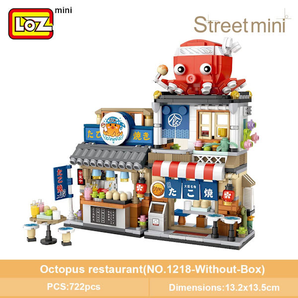 LOZ Mini Byggeklosser Japansk Mini Gateutsikt sammenleggbar matgate blekksprutgrill isbutikk monterings byggekloss leker 1218  With Box
