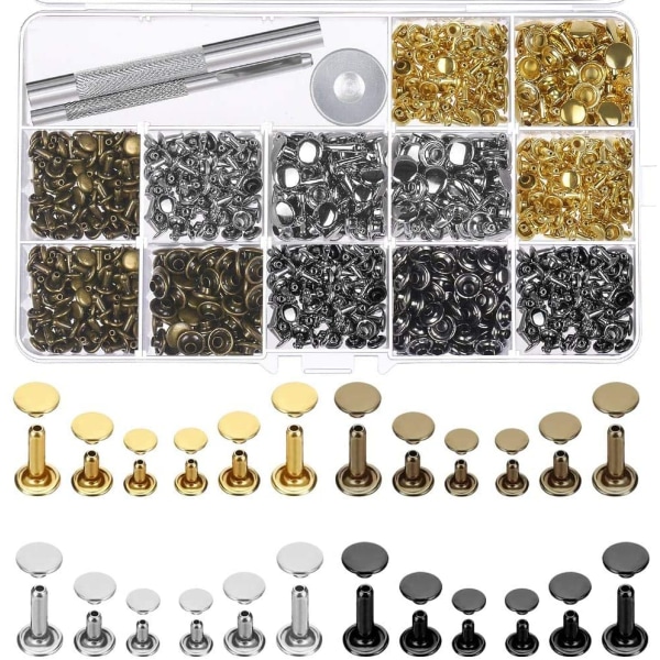 480 st Metal Dubbelkapselnitar Dubbar Runda Nitar för DIY Läderhantverk Väska Bälte Kläder Plagg Skor Djurhalsband Fixeringsverktyg 480pcs No Plier