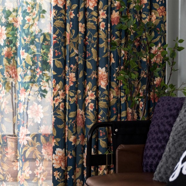 Amerikanska rustika gardiner halvskugga för sovrum studie vardagsrum blomma växt fönster gardin grov bomull Curtain W150xL260cm 1pc