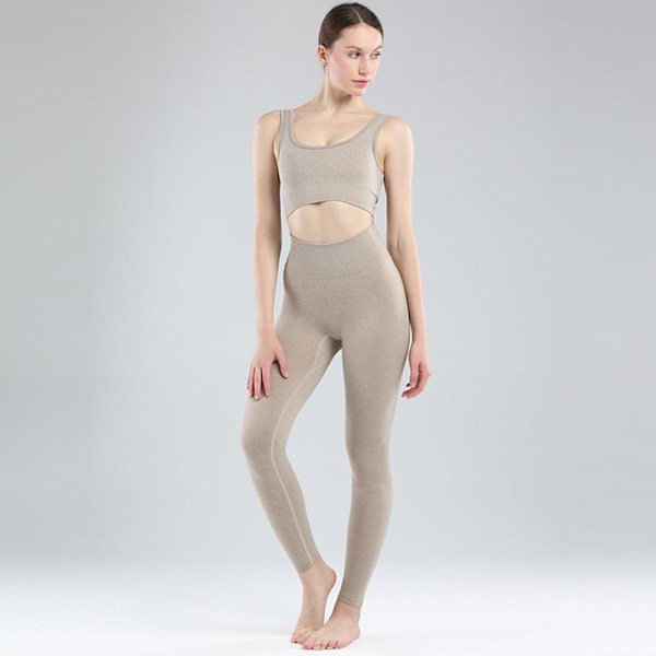 Yoga Set Dam Gym Kläder Kvinnlig Hög Midja Yoga Byxor Träningsdräkt Dam Fitness Kläder Bra Pants Khaki M