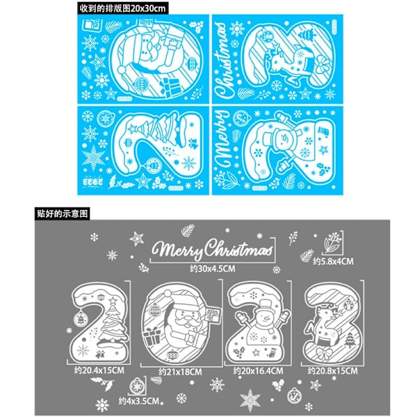 Jul Tomte Älg Snögubbe Fönsterdekaler Väggprydnad Jul Glasdekaler God Jul För Heminredning Nyår 2023 Blue