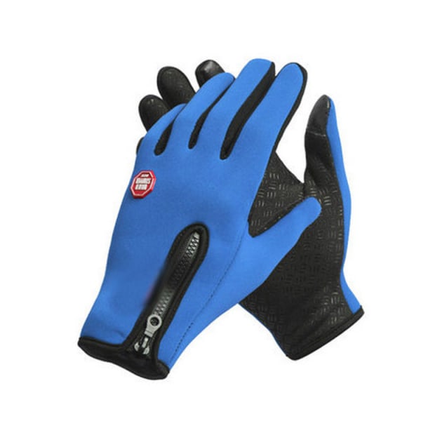 Herr- och damhandskar, höst och vinter, varma pekskärmshandskar, Vindtäta, varma utomhus bergsklättring, skidåkning, cykling, dragkedja Waterproof four generation Blue L