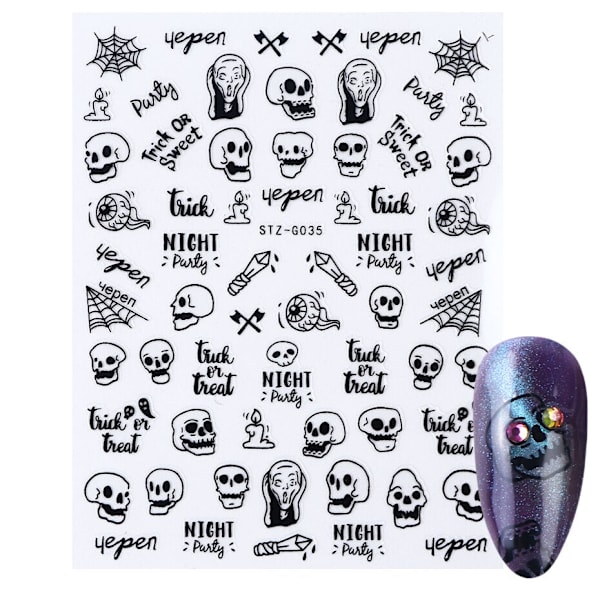 3D Halloween Nageldesign Anime Joker Spindel Orm Sliders Nageldekaler Självhäftande Dekaler Flickor Barn Party Manikyr GLF794 STZ-G035 Black