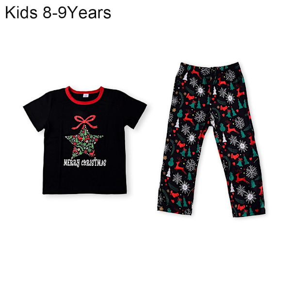 Julpyjamas Matchande Familjepyjamas Förälder-Barn Pyjamasset Kläder Kortärmad T-shirt Byxor Snö Älg Tryckt Nattkläder Outfit Kids 8-9Y