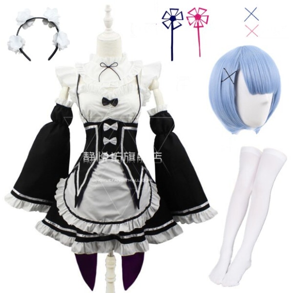 Ram/Rem Cosplay Re:zero Kara Hajimeru Isekai Seikatsu musta sininen punainen asu piika palvelijatar mekko package 2 M