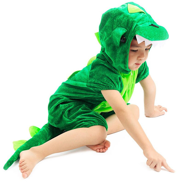 Sødt Børne Dyre Dinosaur Kugurumi Kostume Cosplay Drenge Barn Grøn Sort Børnehave Skolefest Studenter Spil Rollespilsdragt green short XS(height 90-100cm)