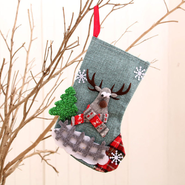 Juldekorationer Jultomte Små Strumpor Julgranshänge Julstrumpor Presentpåse Julväska Linen fence medium socks (deer)