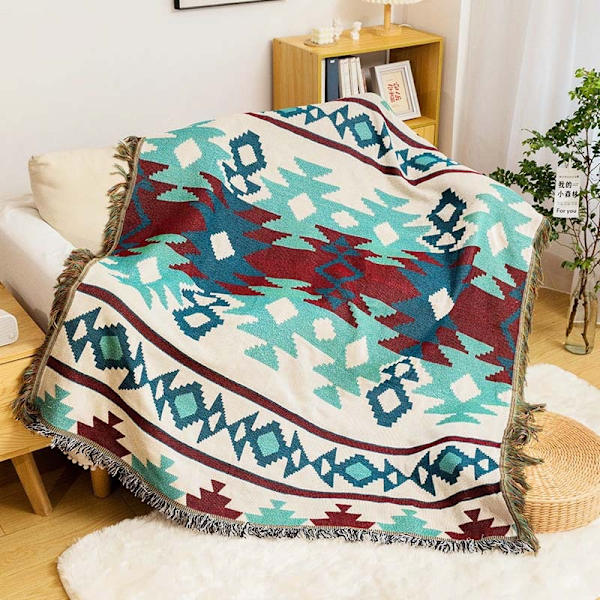 BESTPRO Pläd Stickad Filt med Tofsar Bohemiska Sofffiltar Överkast Sofföverdrag Sängfilt Heminredning 1 90x210cm