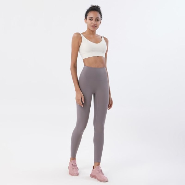 Yoga Set Sports Suit Kvinnor Lounge Wear Crop Toppar och Leggings Light ivory   Brown S