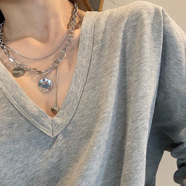 Titaani Teräs Musta Rakkaus Riipus Kaulakoru Korut Riipussetti Koristeelliset Korut 16# Smiley chain necklace