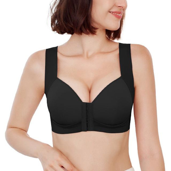 Seksikkäät edestä suljettavat rintaliivit naisille, plus-koko, saumattomat push-up rintaliivit, liivitoppi, seksikäs rintaliivi Black 46D
