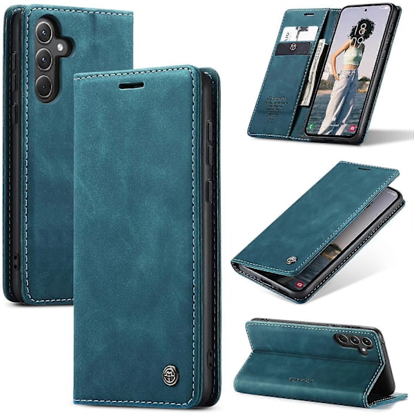 För Samsung Galaxy A56 5G Fodral CASEME 013 Serien Korthållare Ställ Läder Telefonskal - Svart Blue