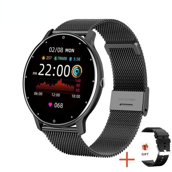 Smart watch Dam Full touch Screen Sport Fitness watch IP67 vattentät Bluetooth För Android iOS Smart watch Hon Mesh belt black