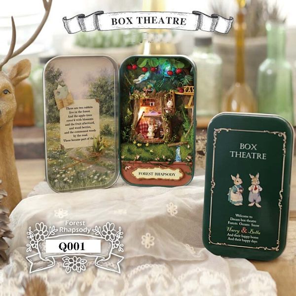 Boxteater Mini Dockhus Prefabricerat Miniatyr DIY Dockhus Kit Möbelfodral Leksaker För Barn Födelsedagspresenter Q001