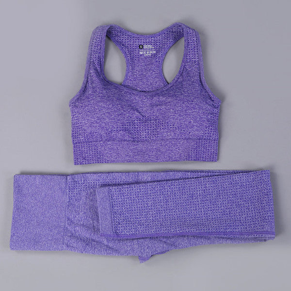 Yoga Set Dam Fitness Sportkläder Träningsdräkter GYM Kläder Löpartights Träningsbyxor 2pcs BraPurple M