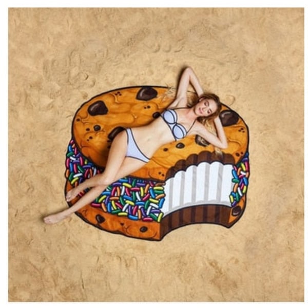 Strandhandduk Donut Rund Picknickmatta Trendig Pizza Hamburgare Frukt 150*150cm Mikrofiber Tapestry Badfilt icecream