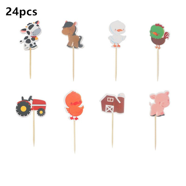 1 Set Folieballonger med Djurtema från Bondgården, Uppblåsbara, Grattis på Födelsedagen, Partydekoration, Barnfödelsedagstallrik, Mugg, Servett, Banner, Omslag 24pcs topper