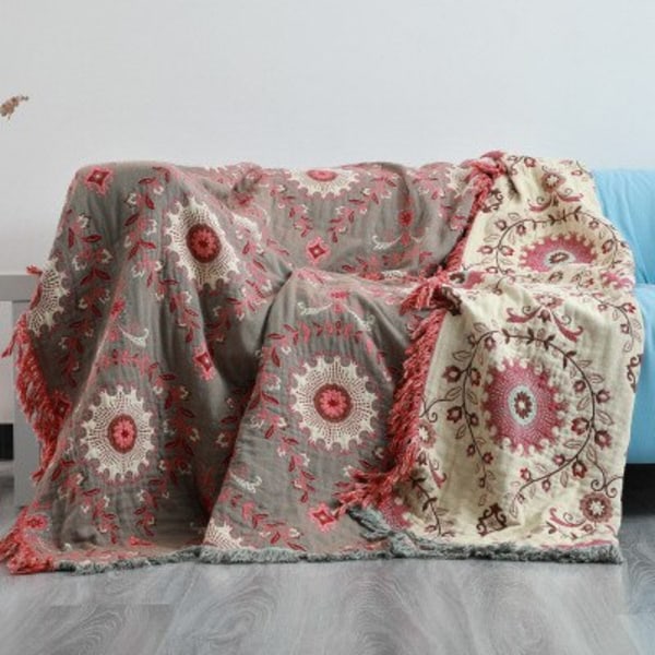 Bohemia Boho bomullsfilt för soffa Cover Hela säsongen Dekorativt damm Handduk Överkast Kontor Bilsäng red flower 78x90inch(200x230cm)
