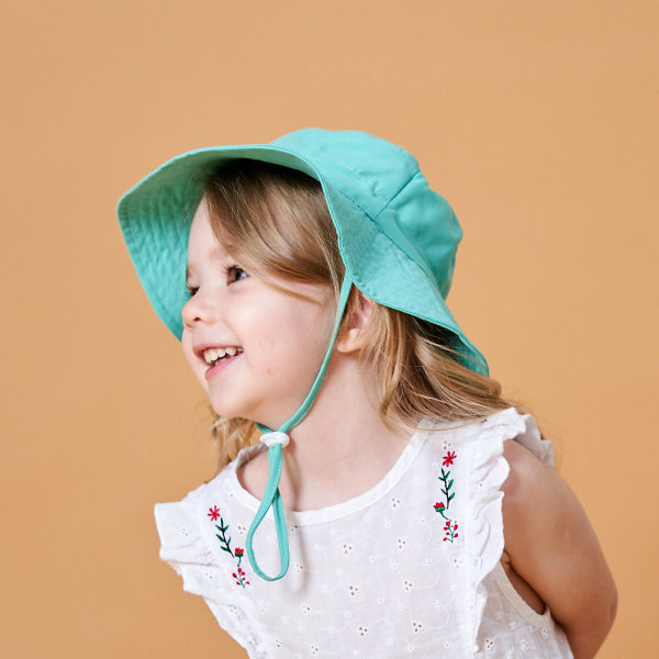Forår og sommer Ny solhat til mænd og kvinder, baby åndbar hurtigtørrende strandhat, solbeskyttende justerbar bucket hat til børn Small blue flowers XS（46）