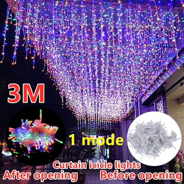 10M Fönstergardin LED-ljusslinga Istapp Fairy Bröllopsfest Juldekor Multicolor 3M