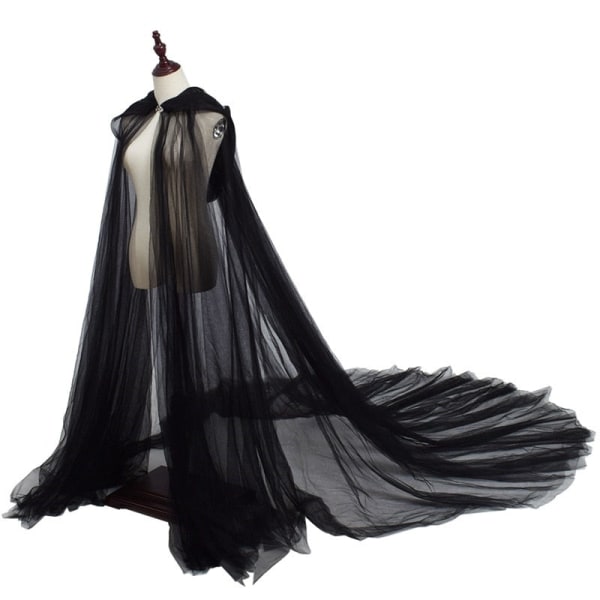 Halloween Kostume til Kvinder Hætte Tyl Kappe Slør Sort Hvid Rød Bryllup Brude Gulvlængde Bløde Mesh Slørkapper Black One Size