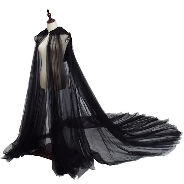Halloween Kostym för Kvinnor Huv Tyll Cape Mantel Svart Vit Röd Bröllop Brudar Golvlång Mjuk Mesh Mantlar Black One Size