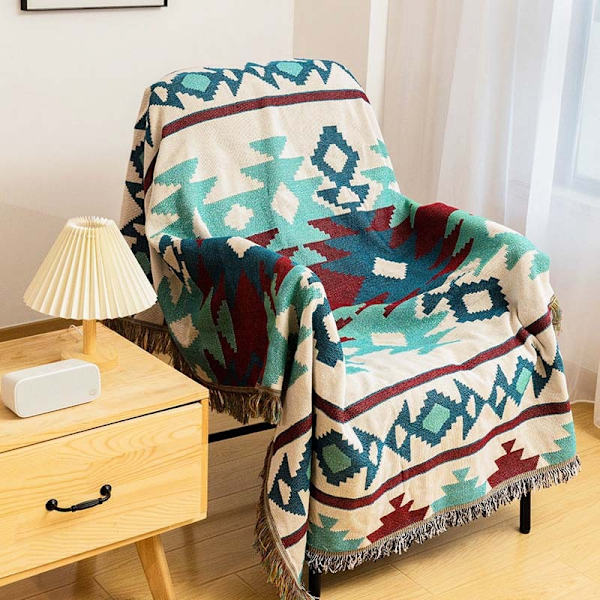 BESTPRO Ruudullinen Neulottu Huopa Tupsuilla Boheemi Sohvanpeitto Heittopeitto Sohvanpäällinen Sängynpeitto Kodin Sisustus 1 90x90cm