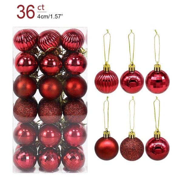 1 box Julkulor Julgransprydnader Boll Xmas Hängande trädhängen Hem Festdekor 2023 Nyårspresent Noel Navidad 36pcs wine red as picture