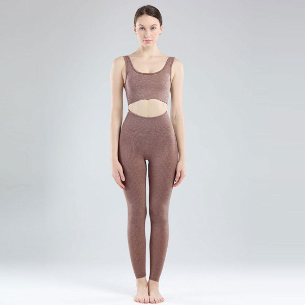 Yoga Set Dam Gym Kläder Kvinnlig Hög Midja Yoga Byxor Träningsdräkt Dam Fitness Kläder Bra Pants Brown L