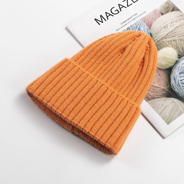 Höst och Vinter Stickad Mössa Dam Mode Bomull Kashmir Koreansk Varm Yllemössa Enfärgad Kant Herr Pullover 20B119 Orange Average size