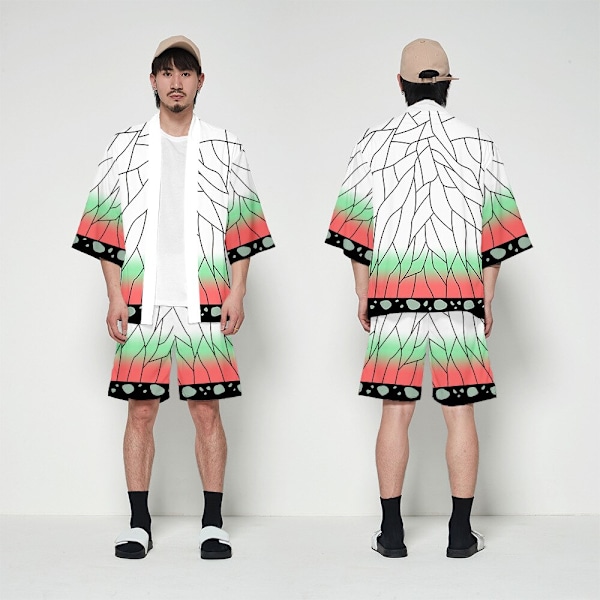 DIOCOS Demon Slayer Kimono Kimetsu No Yaiba Nezuko Cosplay T-shirts Kostume Mænd Kvinder Jakke Frakke Shorts Sæt til Halloween Fest G XXXL