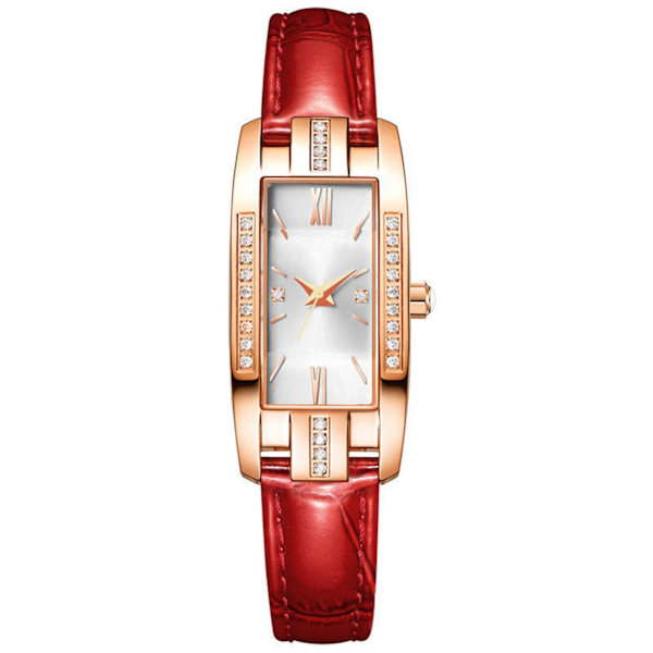 Retro Overkommeligt Luksusur Dameur Lille Firkantet Ur Diamant Lille Grønt Ur White and Red