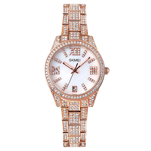 Damklocka Ny Retro Romersk Skala Kvarts Klocka Kalender Stålarmband Klocka Rose Gold