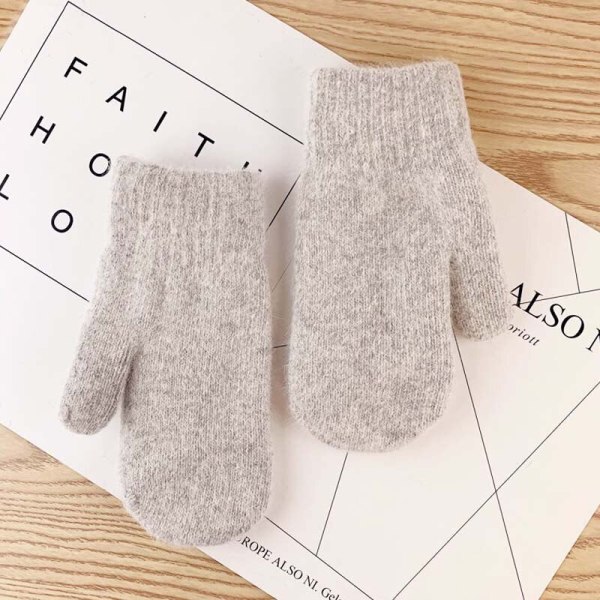 Naisten kaksikerroksiset kaninkarvakäsineet talveen, korealainen versio, yksivärinen, kokosormikäsineet, talvikäsineet naisille, tyttöjen lapaset Light gray One Size