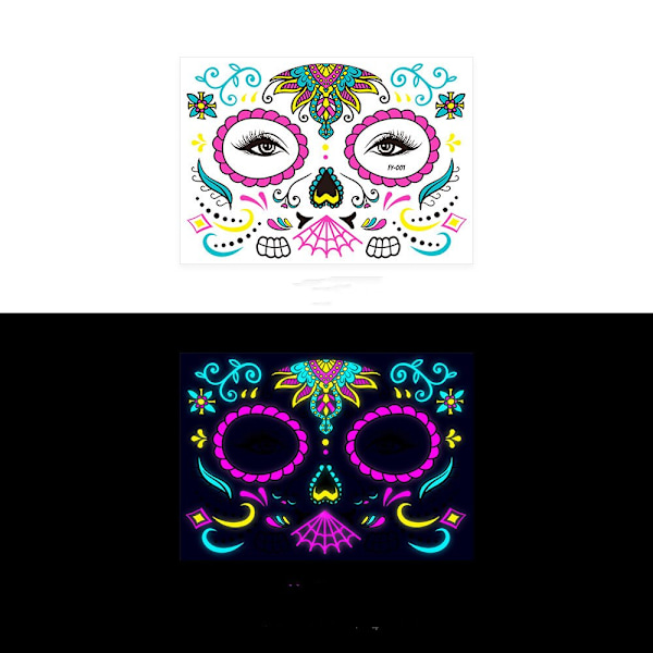 Halloween Morsomme Fluorescens Klistremerker Kreativ Skrekk Midlertidig Sminke Dans Død Ånd Ansikts Tatoveringsklistremerker Maskerade Maske A mask