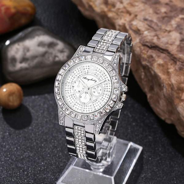 Afslappet Quartz Ur Dame Koreansk Mode Diamant Business Stålbælte Ur Trendy Dameure Silver