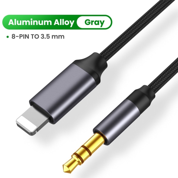 8-stift till 3,5 mm uttag AUX-kabel Belysning till AUX-hörlursadapter Ljudförlängningskabelkontakt Splitter för iPhone 14/13/12/11 Grey 1.5m