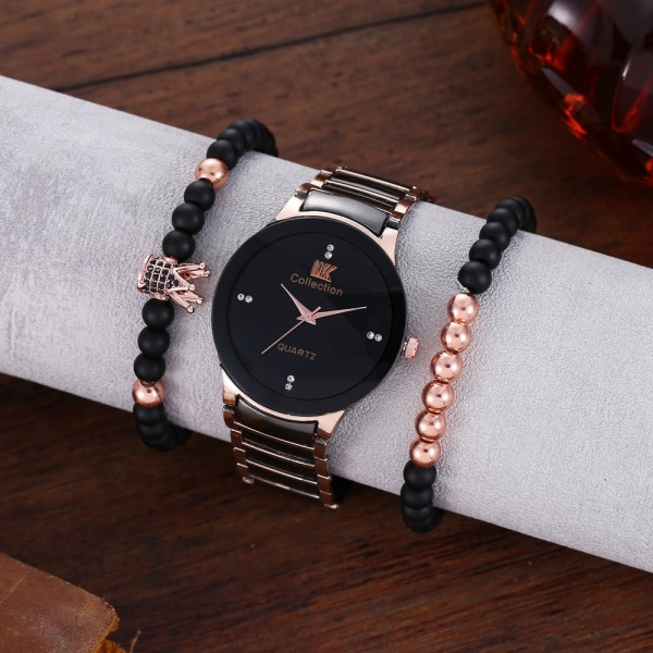 Fashion Fashion Business Elegant brittisk stil stålbälte kvarts watch och armband set Style 2 suit