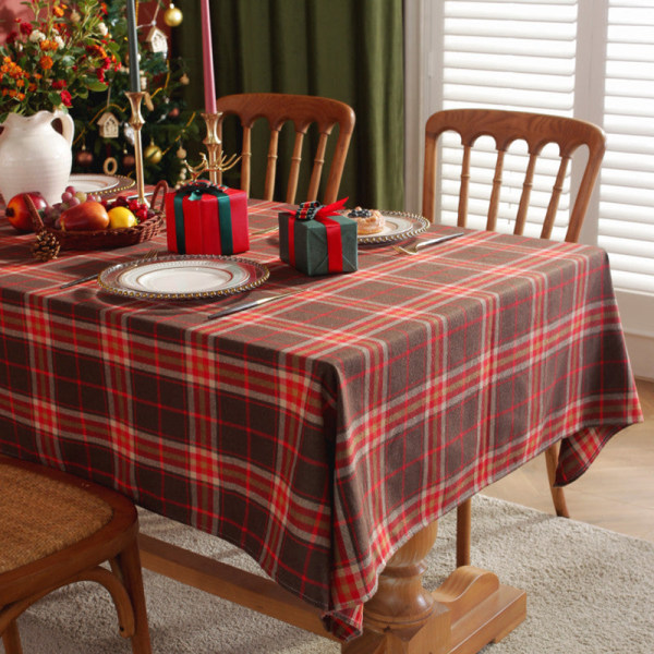 Juledug Rødternet Rektangulær Dug Red coffee Plaid 140*300CM