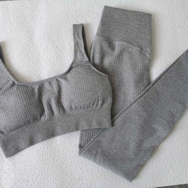 Yoga Sett Høyt Elastisk Trenings Sportsett Polstret Sports-BH Høy Midje Sports Leggings Gym Coffee Set S