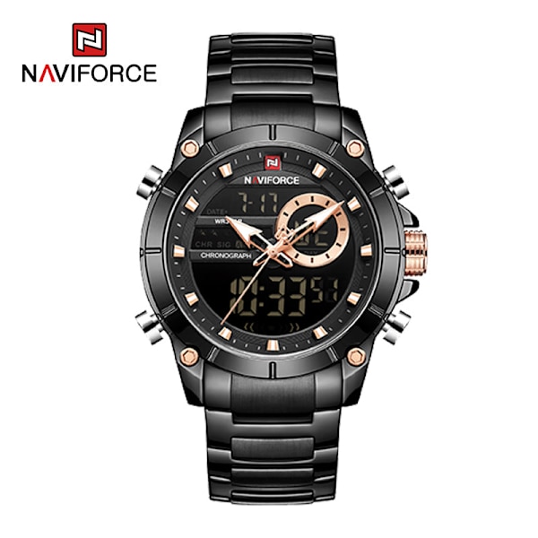 Herr Militär Sport Armbandsur Guld Quartz Stål Vattentät Dubbel Display Herrklockor Relogio Masculino BEBE BOX