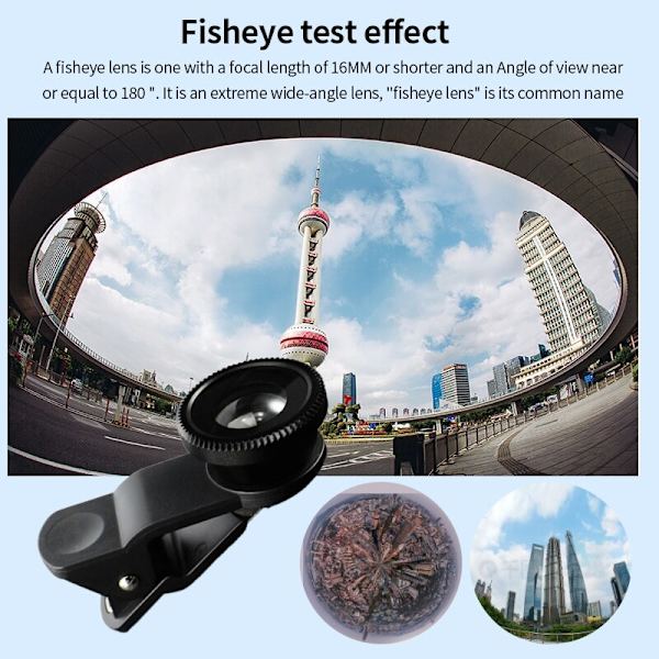 Fisheye Vidvinkel Makro Akrylglaslins Tre i En Lins Mobiltelefon Extern Lins Black