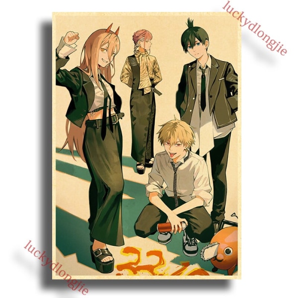 Chainsaw Man Anime Affisch Retro Kraftpapper Vintage Heminredning Målning Vardagsrumsbild Gåva Väggdekaler Caféinredning Konst Vägg 42X30cm(A3) 51