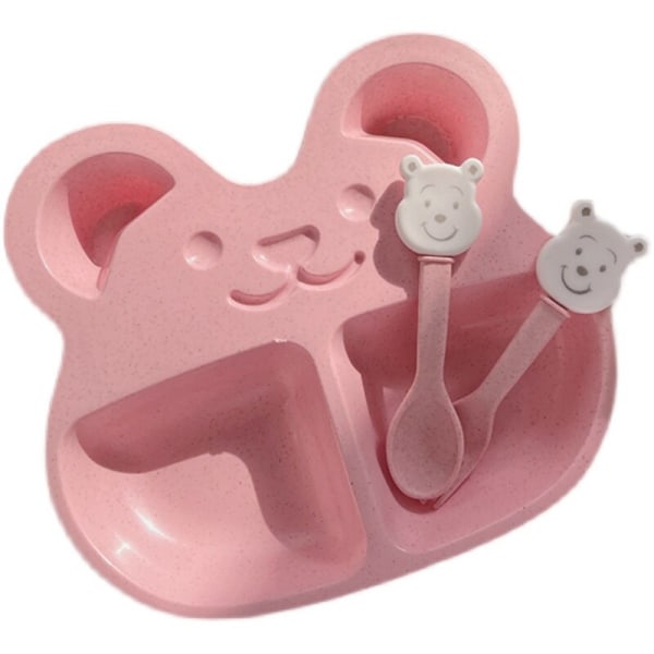 Vehnäolki Astiasto Lasten Vauvan Söpö Karhu Ruokailuvälinesetti Haarukka Lusikka Lasten Lautanen Biohajoava Oppimisruokailu Pink