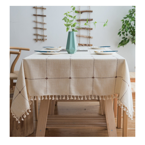 Tassel Bomuld Linned Ensfarvet Firkantet Plaid Støvtæt Duge Rektangulær Duge Gray 140*140cm