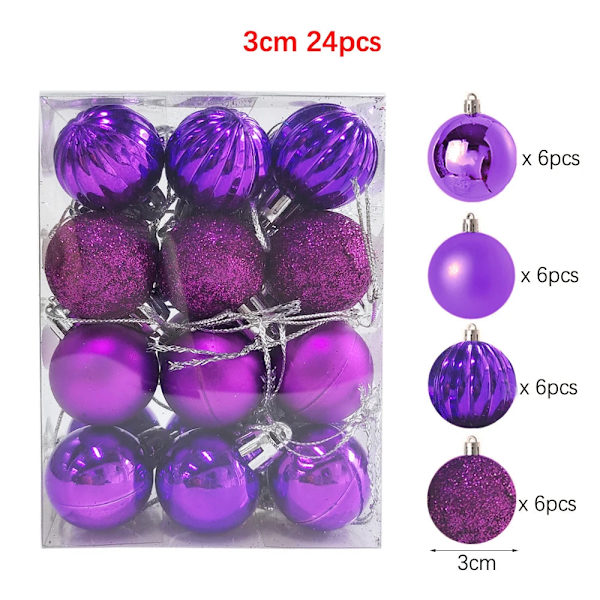 24 stk. Julekuler Ornament Plast Juletre Gull Rød Rosa Kule Anheng Hengende Dekor Juledekorasjon 2023 Navidad 4cm - purple as picture