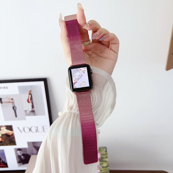 Kellon ranneke Apple Watch iWatchille 1-9 sukupolville: 38-40-41mm/s10 42mm violetti + ruusu pinkki