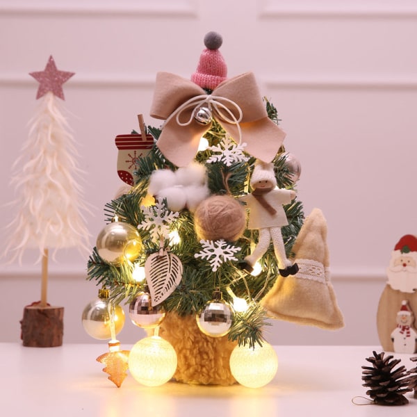 Jul Mini Julgransprydnader 50cm Skrivbordsjulgran med Ljus Guld Röd Set Julgran 35cm Korean beige tree (with lights)