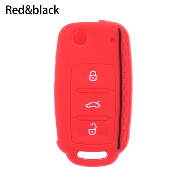 Ny Soft Shell Skyddande Cover Fob Silikon 3-knapps case för Golf Polo|Skoda Fabia Octavia red-black